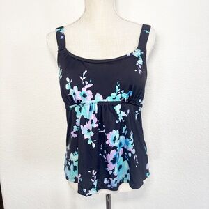 Swimsuits For All Black and Aqua Floral Tankini Top